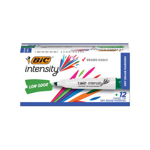 BIC Intensity Low Odor Dry Erase Marker, 12 Pack, Chisel Tip, Green, Non-Toxic