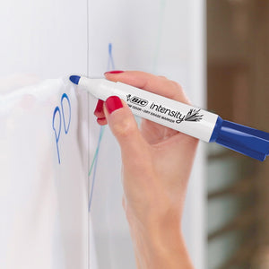 BIC Intensity Low Odor Dry Erase Marker, 12 Pack, Chisel Tip, Blue, Non-Toxic