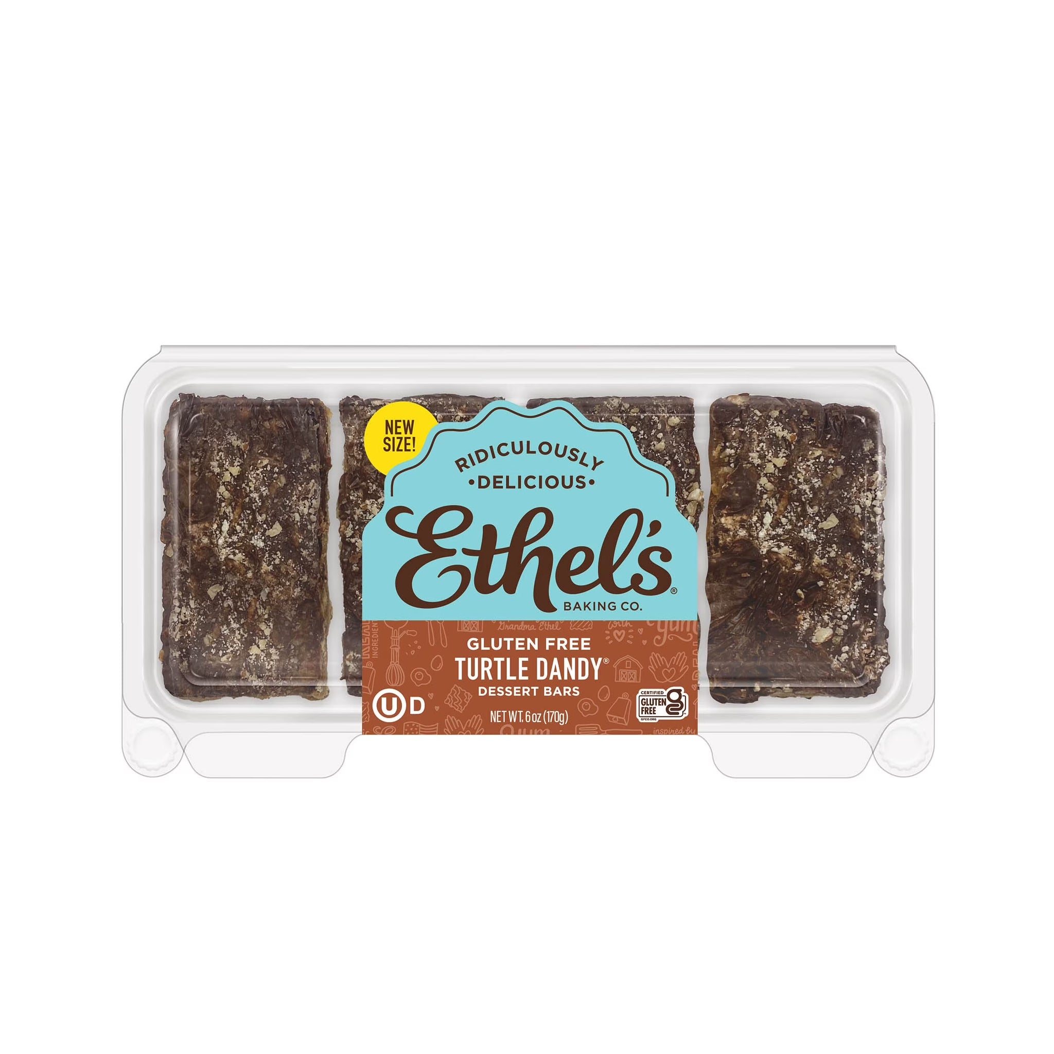 Ethel'S Baking Co.1.5 Oz 4 CT GF Turtle Dandy Dessert Bar Tray, Shelf-Stable, Baked, 1.5 Oz, 4 Count