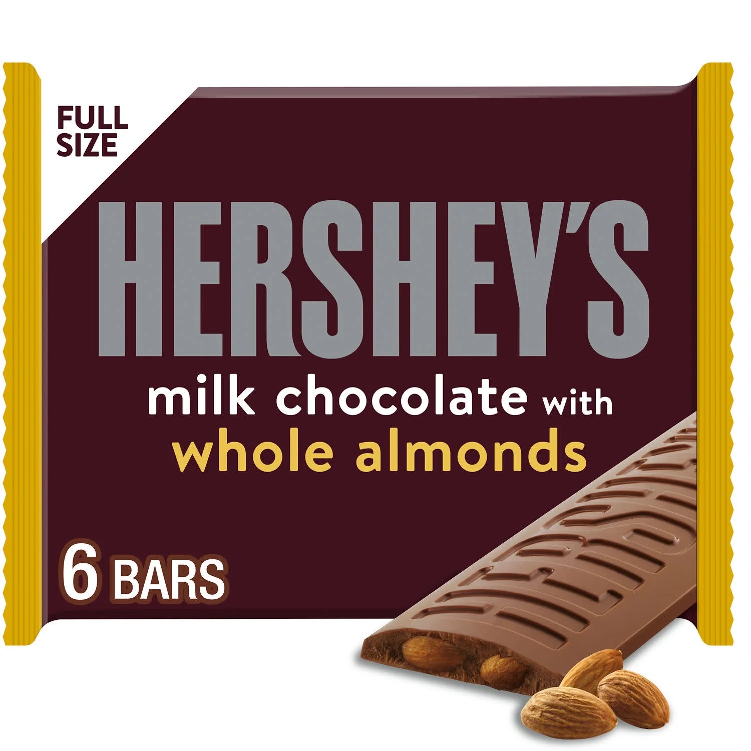 Hershey'S Milk Chocolate with Whole Almonds Candy, Bars 1.45 Oz, 6 Count
