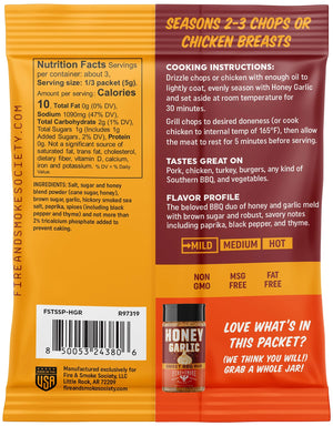 Fire & Smoke Society Honey Garlic BBQ Rub, BBQ Seasoning Mix, .5 Oz Seasoning Packet