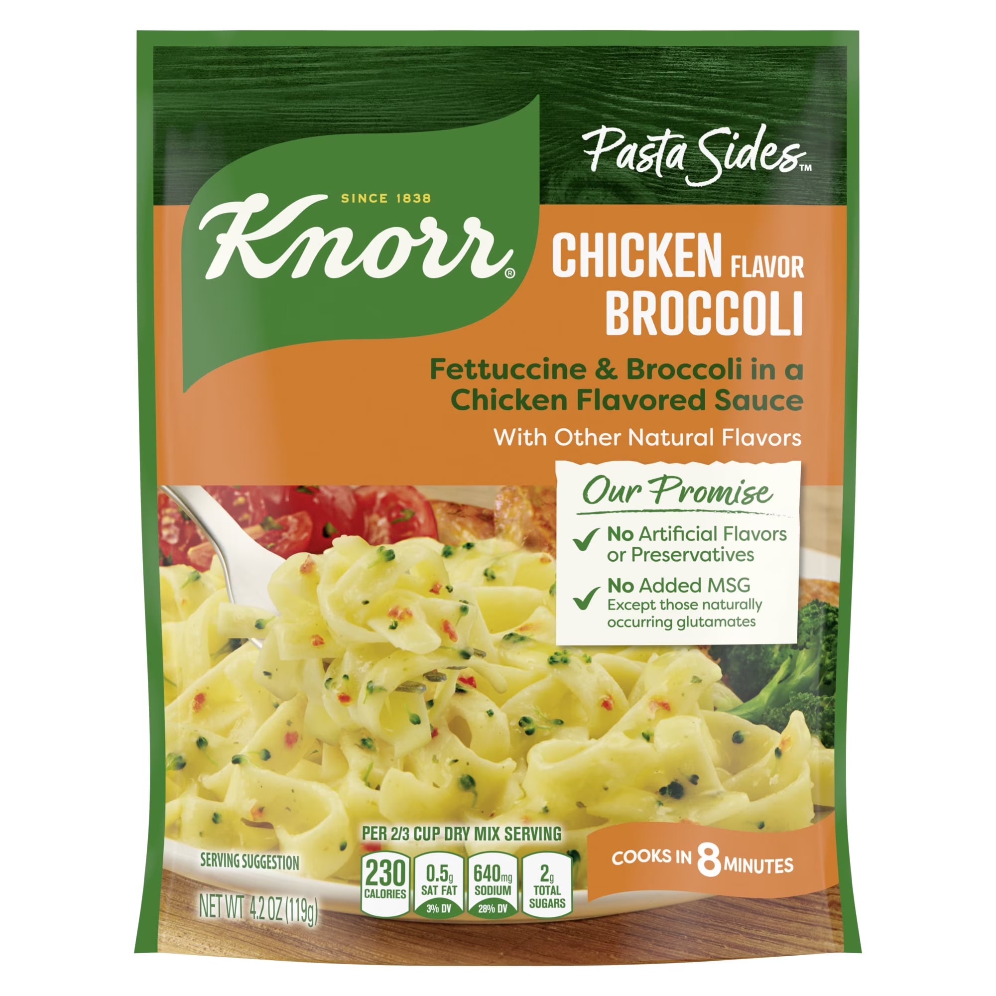 Knorr No Artificial Flavors Chicken Broccoli Fettuccine Pasta Sides, 8 Minute Cook Time, 4.2 Oz