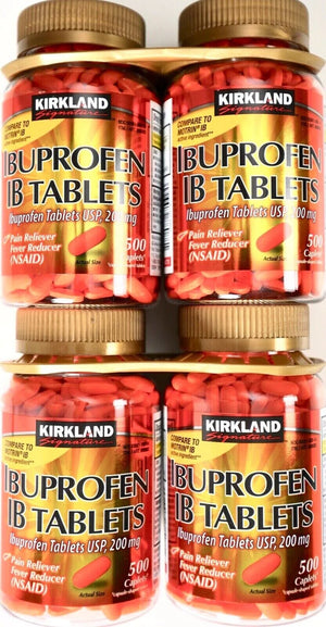 Kirkland Signature Ibuprofen IB Tablets 200Mg NSAID Pain/Fever 500 Caplets Each