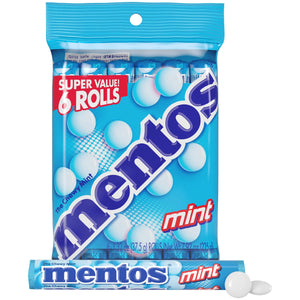 (2 Pack) Mentos Chewy Breath Mints Candy Roll, Peppermint, Peanut Free, Regular Size, 1.32 Oz, 6 Count