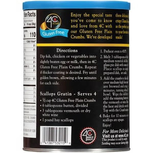4C Foods Gluten Free Plain Crumbs Canister, 12 Oz