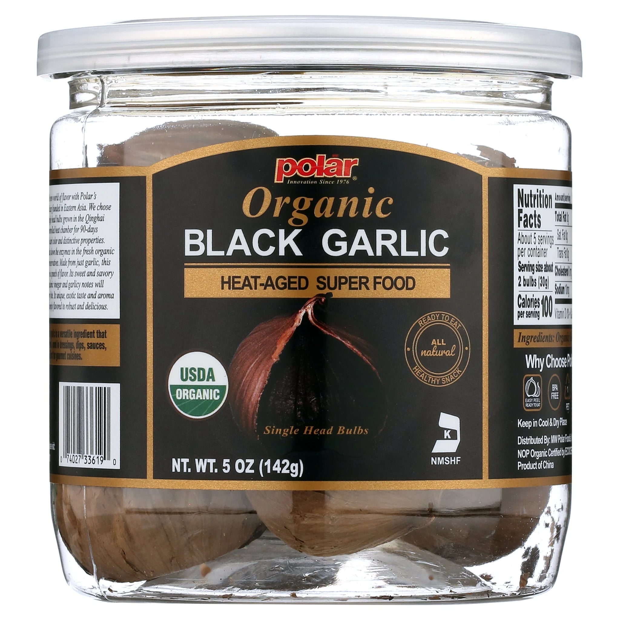 MW Polar Organic Black Garlic Naturally Cured Whole Bulbs, 5 Oz Jar