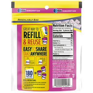 Orbit Bubblemint Sugar Free Chewing Gum, Value Pack - 180 Ct Bag