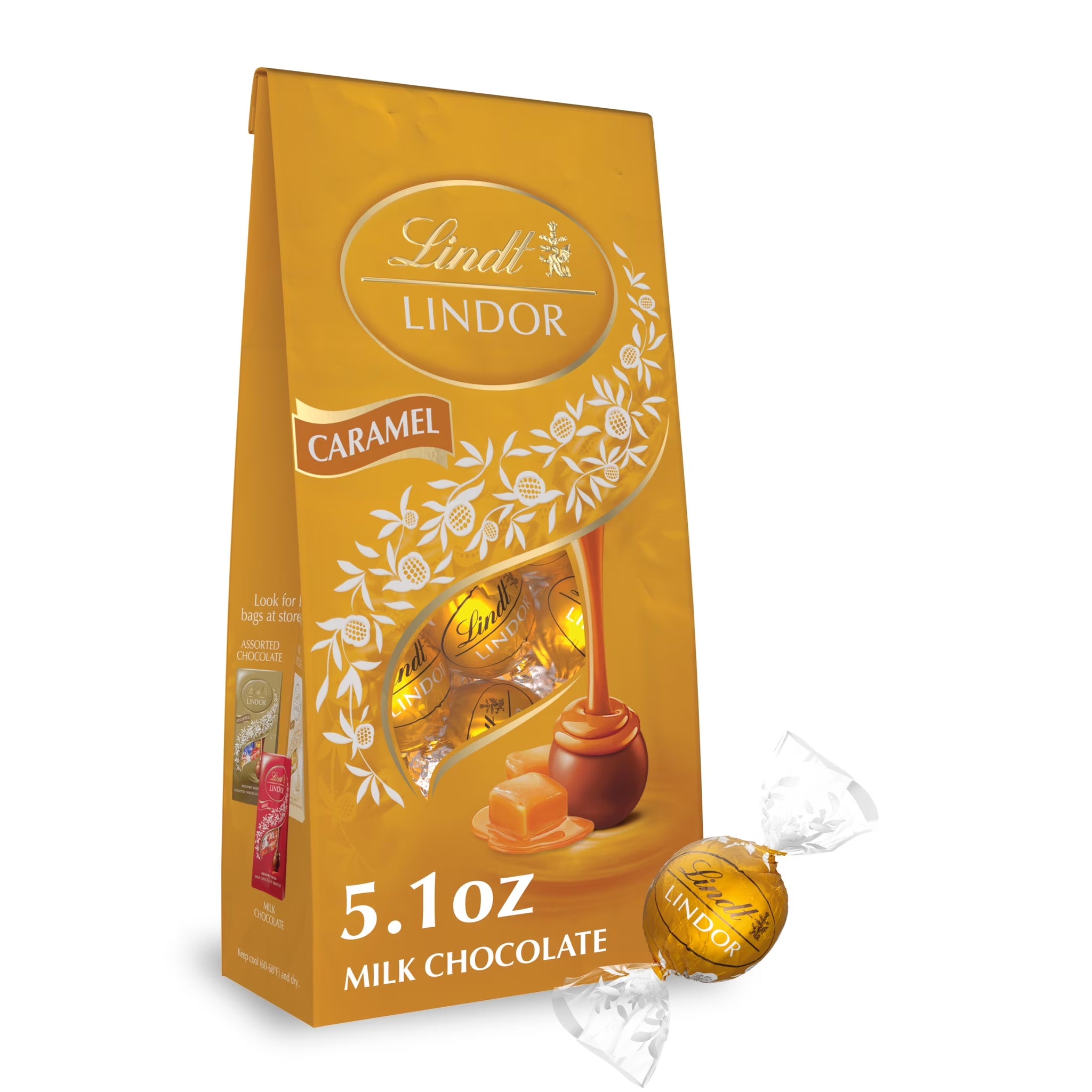 Lindt Lindor Caramel Milk Chocolate Candy Truffles, 5.1 Oz. Bag