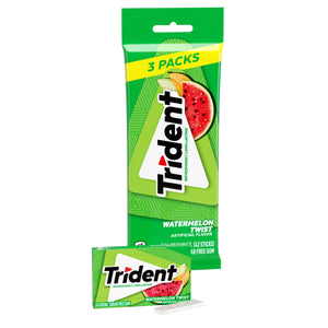 Trident Sugar Free Gum, Watermelon, 3 Packs of 14 Regular Size Pieces (42 Total Pieces)