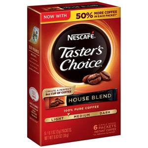 NESCAFE TASTER'S CHOICE House Blend Instant Coffee 6-0.1 Oz. Single Serve Packets