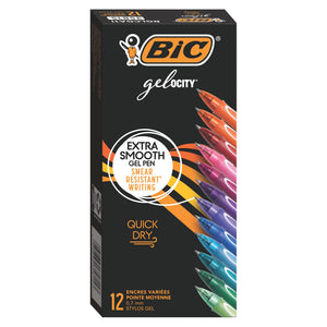 BIC Gel-Ocity Quick Dry Gel Pens, Medium Point (0.7Mm) Assorted Colors, 12-Count