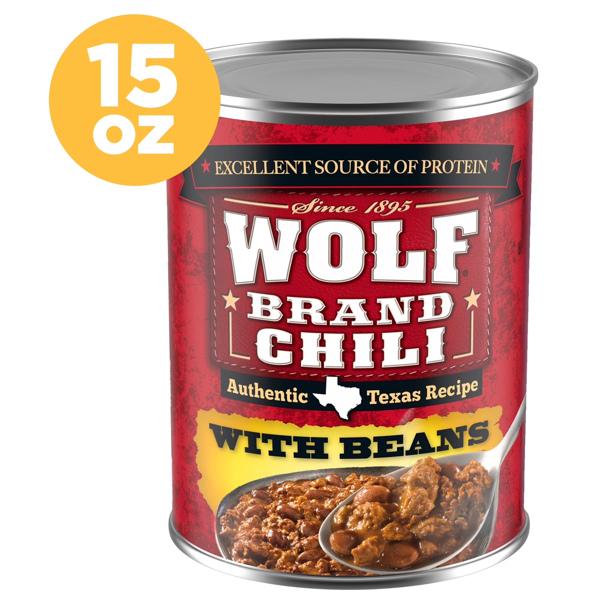 Wolf Brand Chili 15 Oz Wolf  Chili with Beans, 24G Protein per Serving, 15 Oz. Can