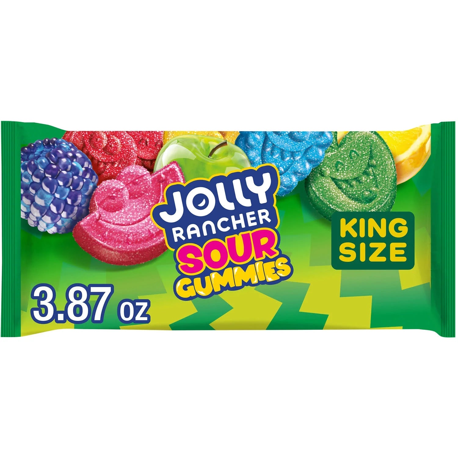 Jolly Rancher Sour Gummies Assorted Fruit Flavored King Size Candy, Bag 3.87 Oz