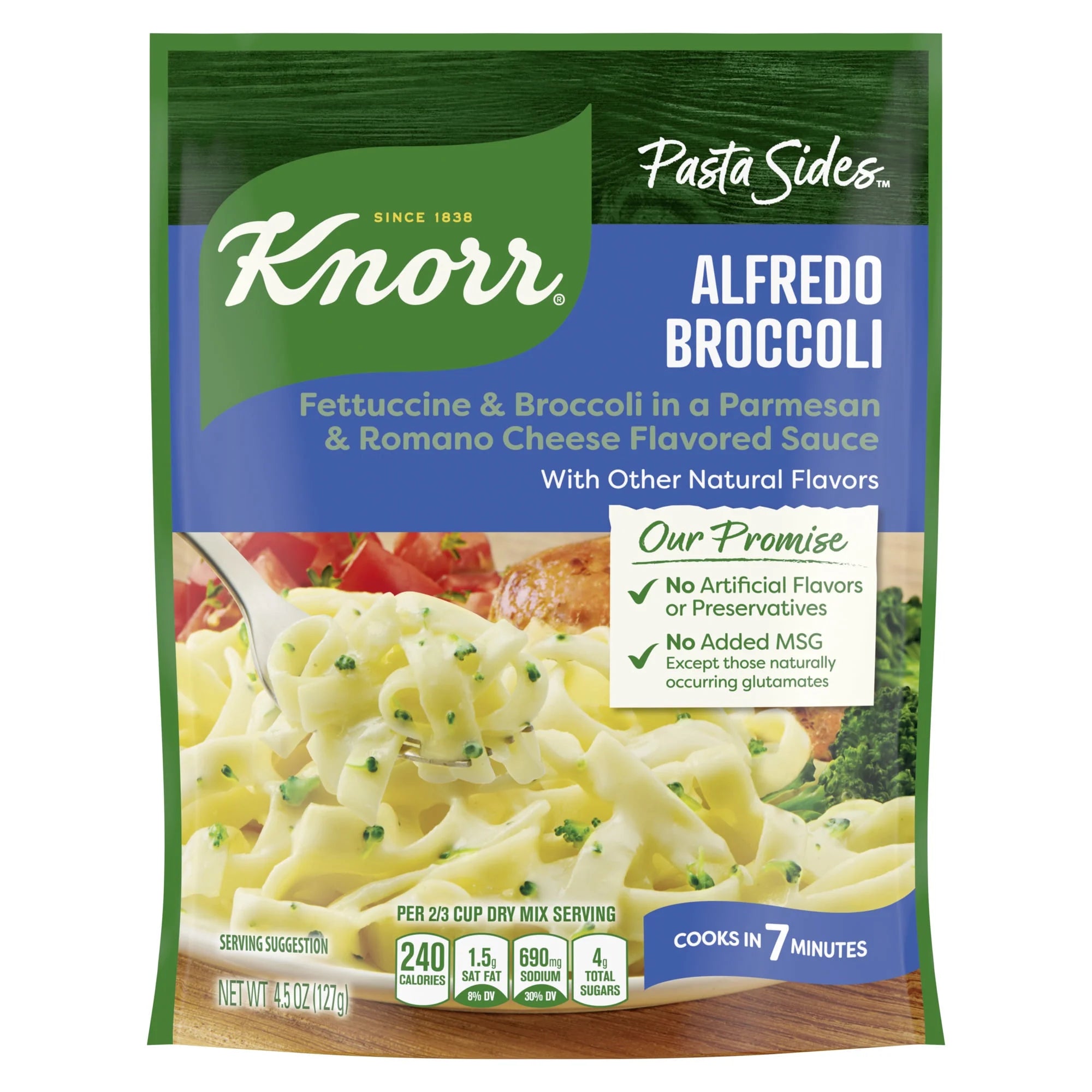 Knorr No Artificial Flavors Alfredo Broccoli Fettuccine Pasta Sides, 8 Minute Cook Time, 4.5 Oz