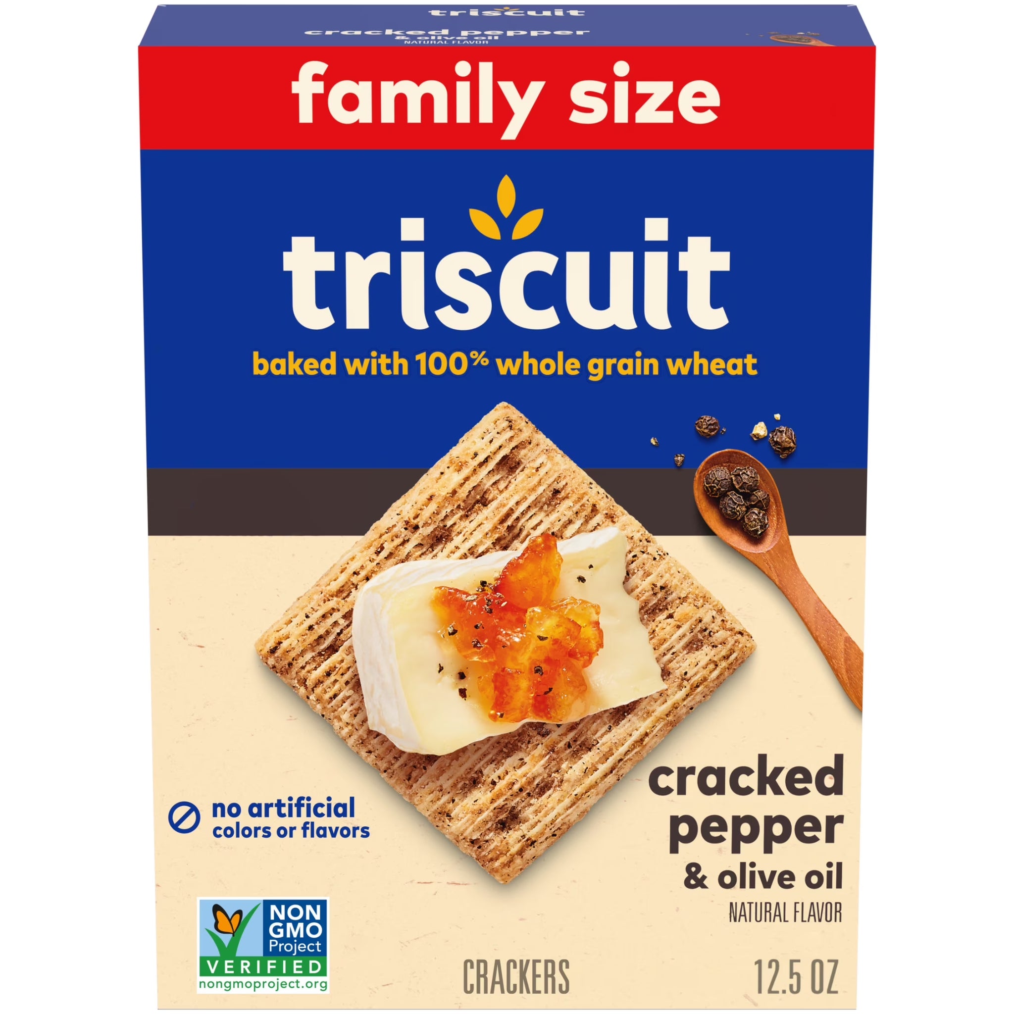 Triscuit 12.5 Oz Cracked Pepper & Olive Oil Whole Grain Wheat Crackers, Snack Crackers, Family Size, 12.5 Oz