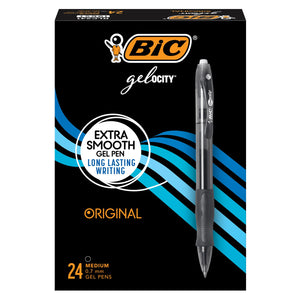 BIC Gel-Ocity Original Retractable Gel Pen, 0.7 Mm Point, Black, 24-Count