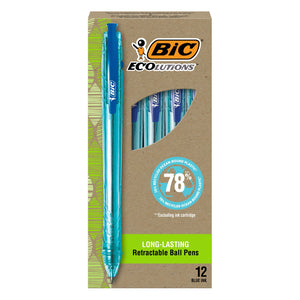 BIC Ecolutions Ocean-Bound Ball Pens, Medium Point (1.0Mm), 12-Count, Blue Ink