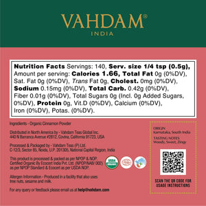 VAHDAM, Organic Cinnamon Powder (2.47Oz) Gluten-Free, Raw Ground Cinnamon, Direct from Source