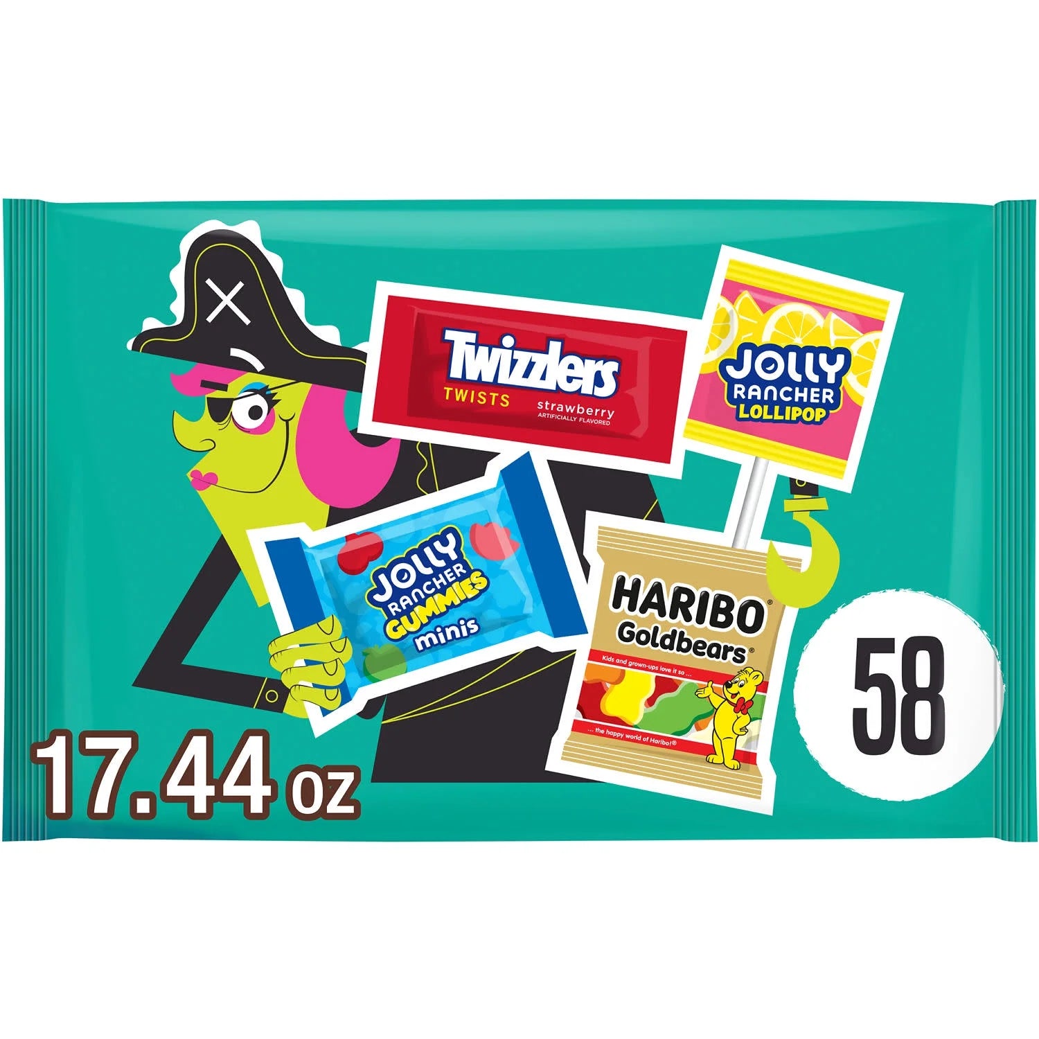Haribo, Jolly Rancher and Twizzlers Assorted Fruit Flavored Halloween Candy, Bag 17.44 Oz, 58 Pieces