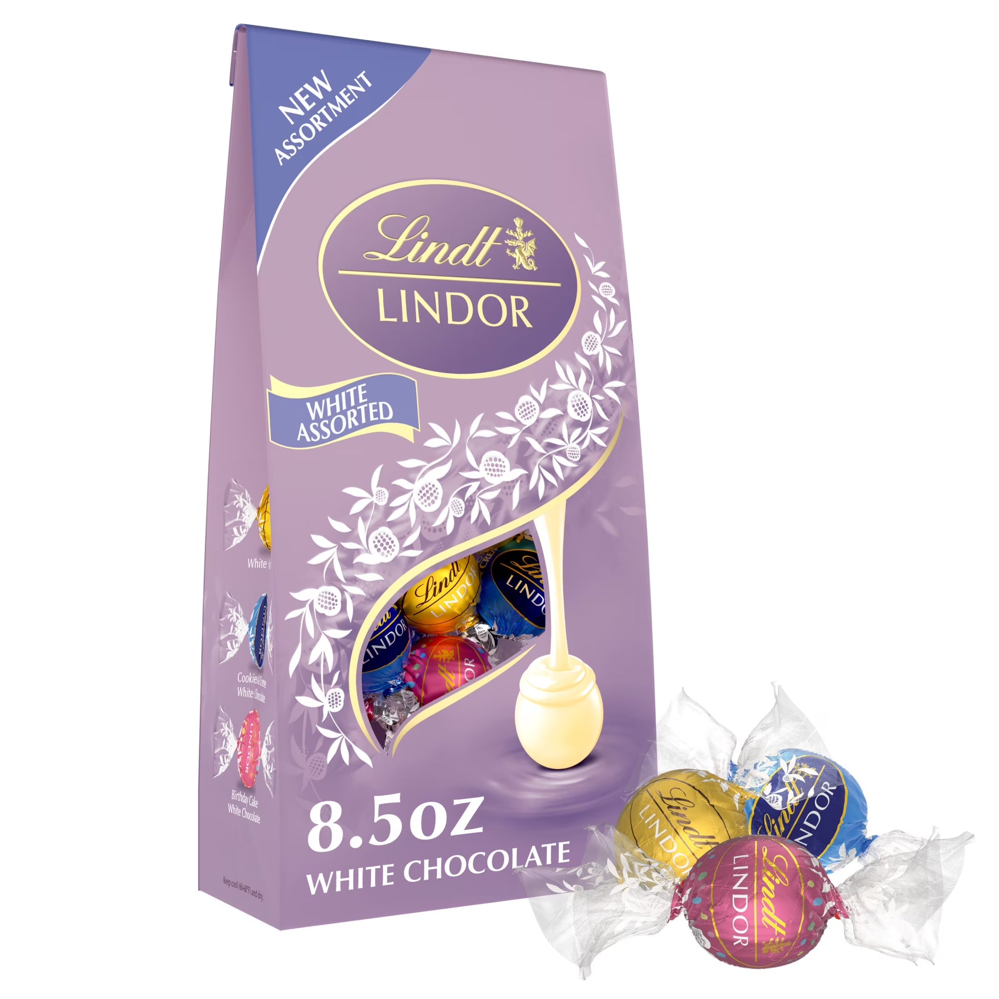 Lindt LINDOR White Chocolate Assorted Chocolate Candy Truffles, 8.5 Oz. Bag