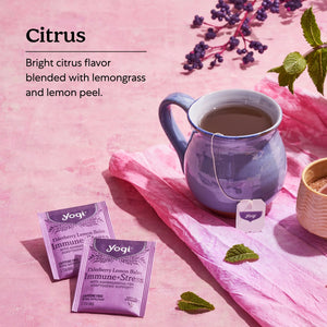 Yogi Tea Elderberry Lemon Balm Immune plus Stress, Herbal Tea Bags, 16 Count