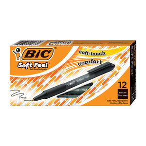 BIC Soft Feel Black Retractable Ballpoint Pens, Medium Point (1.0Mm), 12-Count