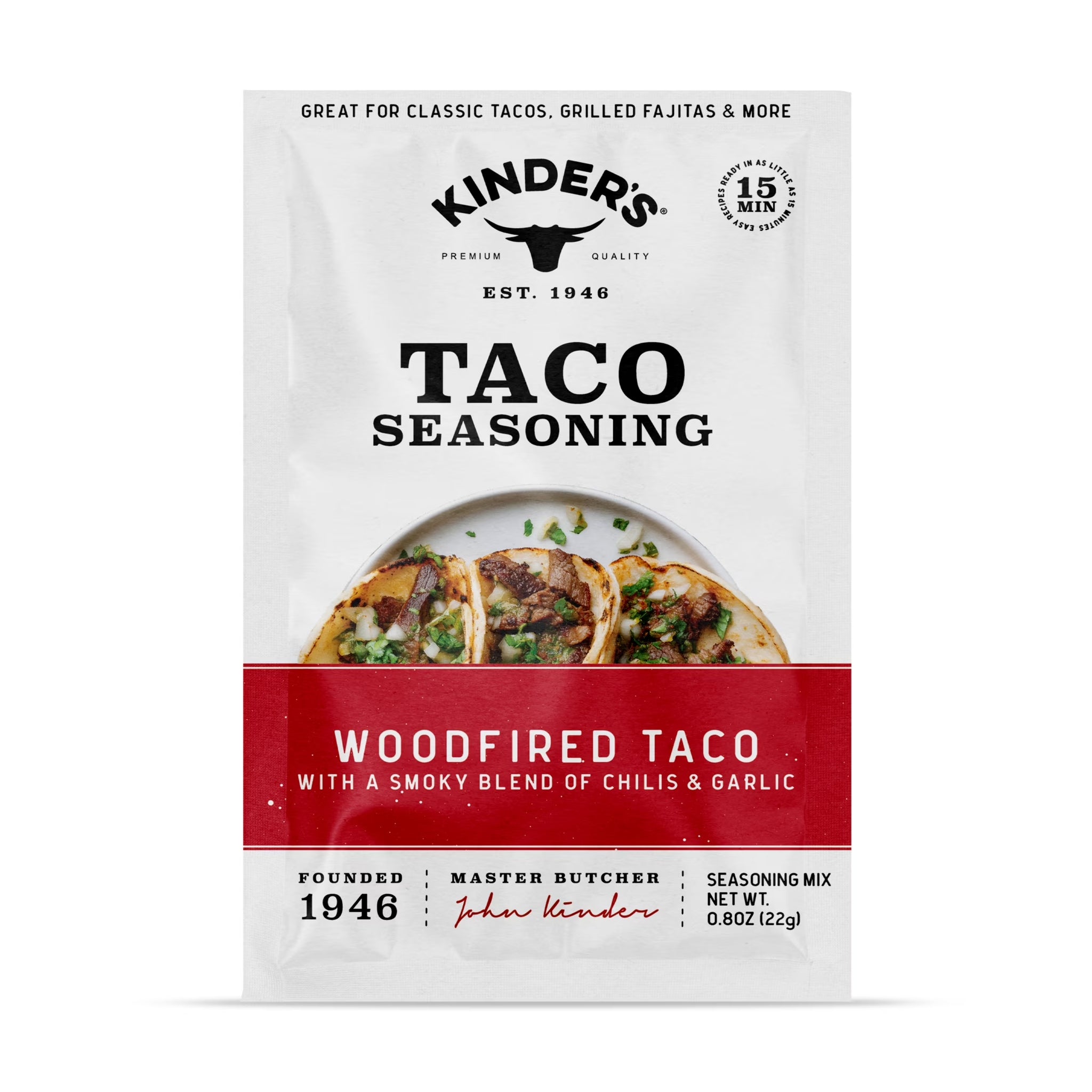 Kinder'S Woodfired Taco Seasoning Blend with Chilis and Garlic, 0.8 Oz Packet