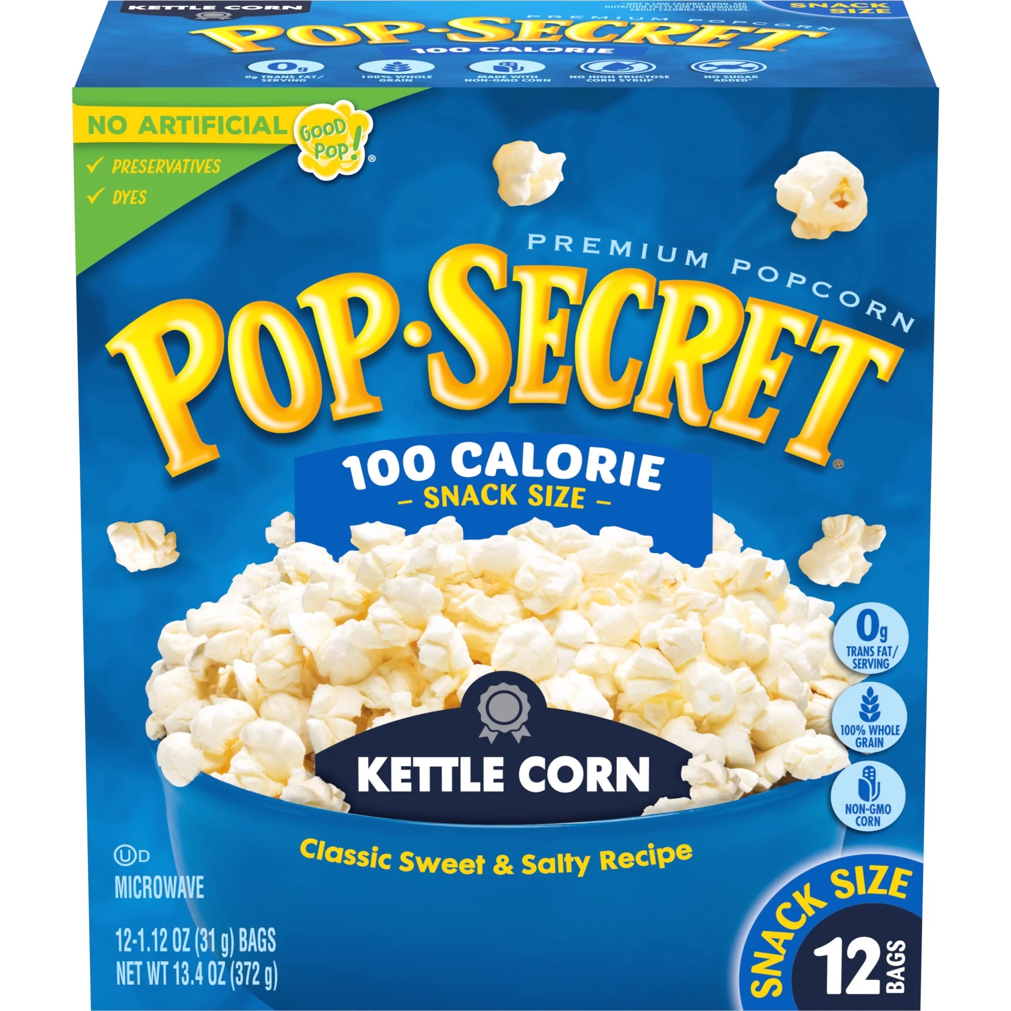 Pop Secret Popcorn, Kettle Corn Microwave Popcorn, 100 Calorie Snack Bags, 12 Ct