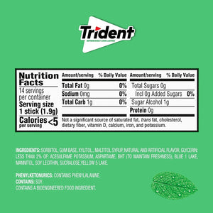 Trident Sugar Free Gum, Spearmint, 3 Packs of 14 Regular Size Pieces (42 Total Pieces)