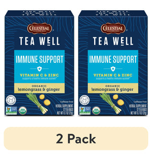 (2 Pack) Celestial Seasonings Teawell Immune Support Organic Lemon Ginger Wellness Herbal Tea Bags, 12 Count