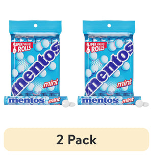 (2 Pack) Mentos Chewy Breath Mints Candy Roll, Peppermint, Peanut Free, Regular Size, 1.32 Oz, 6 Count