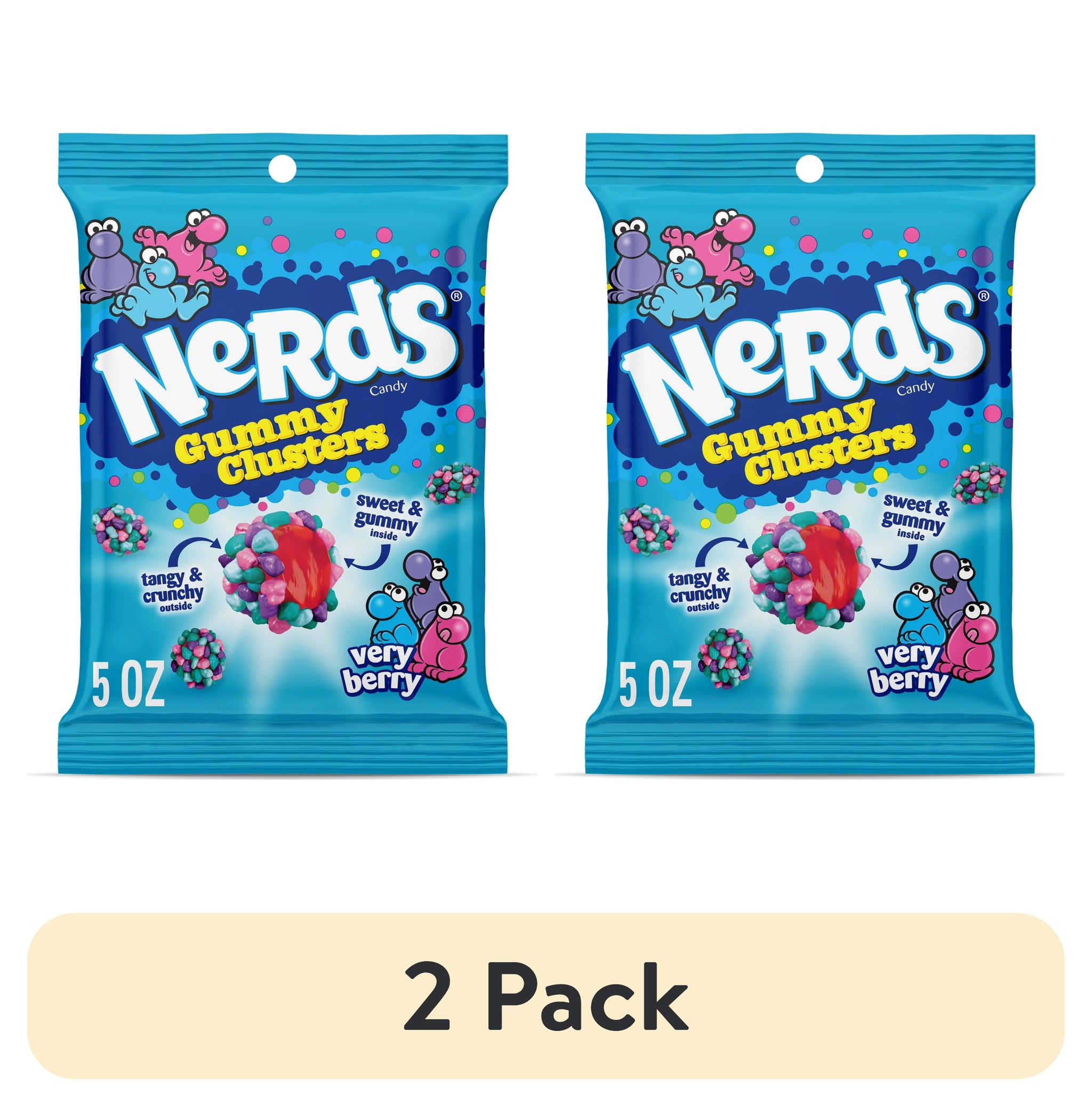 (2 Pack) NERDS Gummy Clusters, Candy, Very Berry, Crunchy and Gummy, 5 Oz