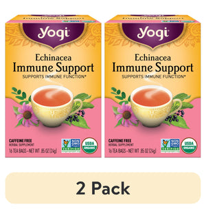 (2 Pack) Yogi Tea Echinacea Immune Support, Organic Herbal Tea Bags, 16 Count