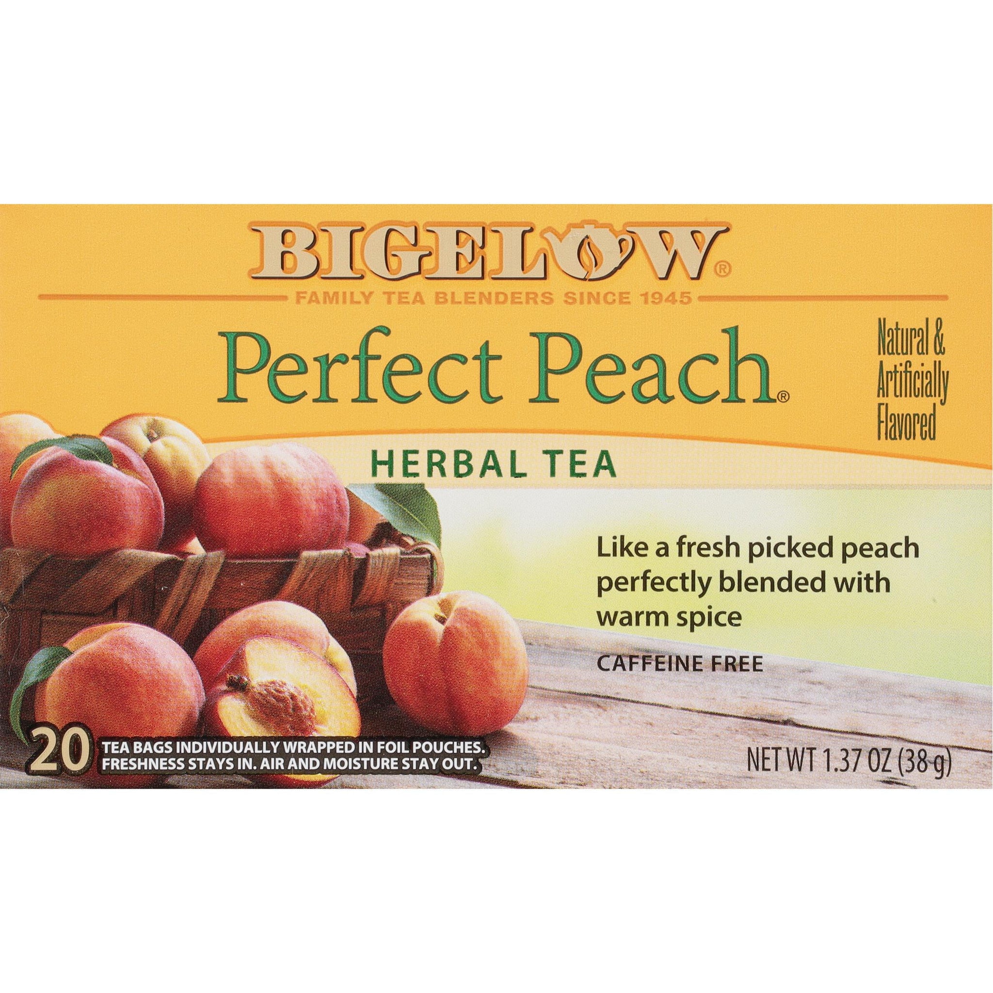 Bigelow Perfect Peach, Caffeine Free, Herbal Tea Bags, 20 Count