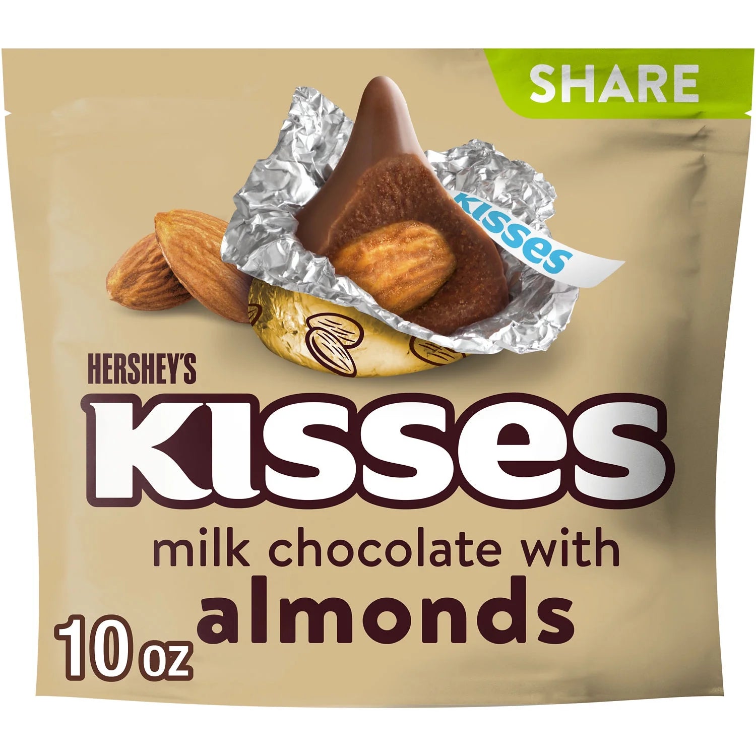 Hershey'S Kisses Milk Chocolate with Almonds Candy, Share Pack 10 Oz