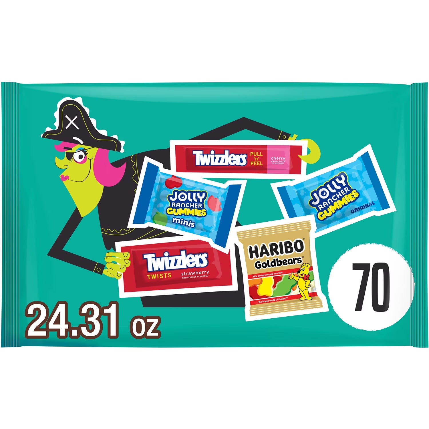 Haribo, Jolly Rancher and Twizzlers Assorted Fruit Flavored Halloween Candy, Bag 24.31 Oz, 70 Pieces