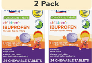 2 PK Children's Ibuprofen Ages 2-11 Pain + Fever & Pain Relief, 2 x 24 Chewable Tablets | compare to Children's Motrin Active Ingredients | Total 48 Chewable Tablets