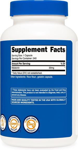 Melatonin 20Mg, 240 Capsules, Non-Gmo & Gluten Free