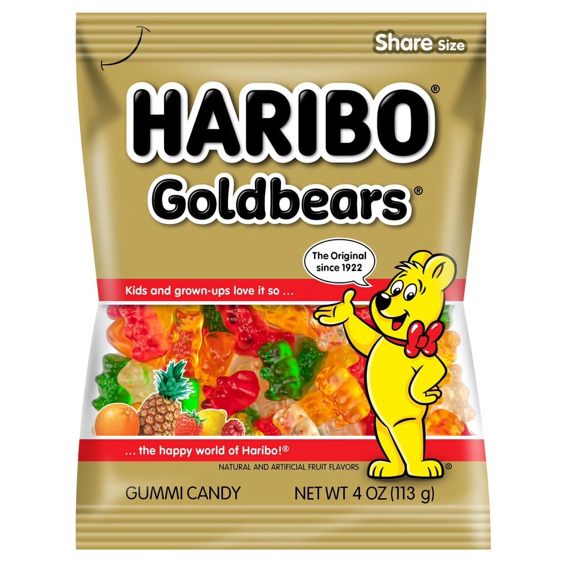 HARIBO Goldbears Gummy Bears Original Assorted Fruit Flavor Candy Gummies, 4 Oz, Share Size Bag
