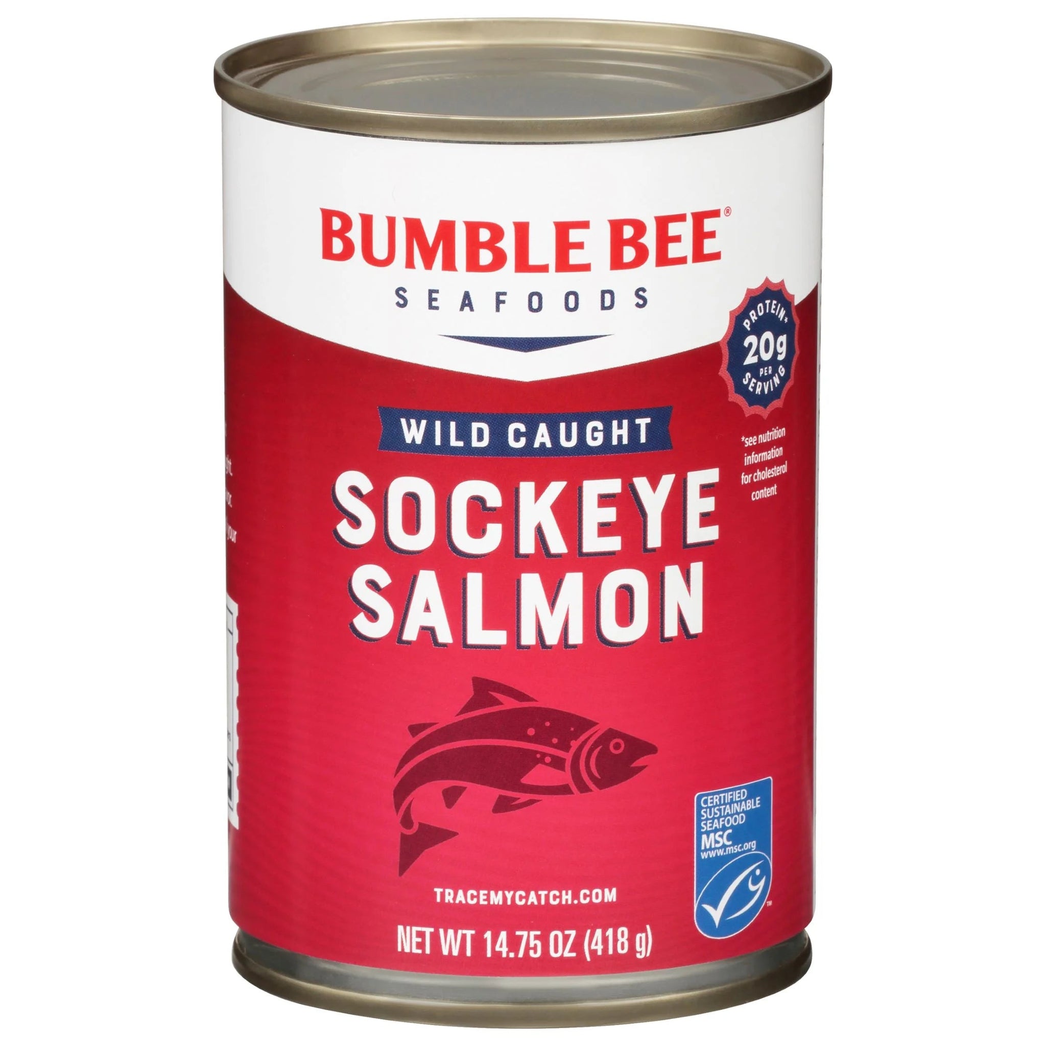 Bumble Bee Wild Caught Red Sockeye Salmon, Gluten Free, 20G Protein per Serving, Shelf Stable Can, 14.75 Oz