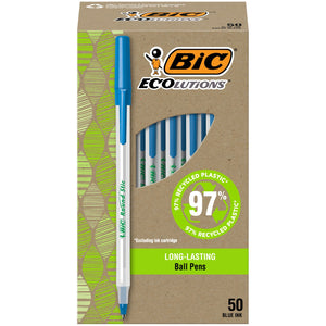 BIC Ecolutions round Stic Ball Point Pen, Blue, 1.0Mm Medium Point, 50 Pack