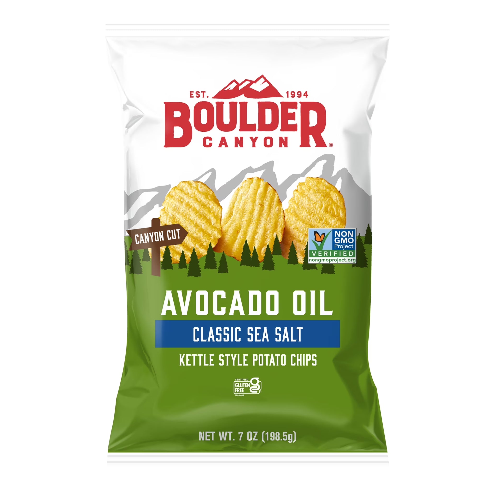 Boulder 7 oz Canyon Avocado Oil Canyon Cut Classic Sea Salt Kettle Style Potato Chips, Gluten-Free, 7 Oz