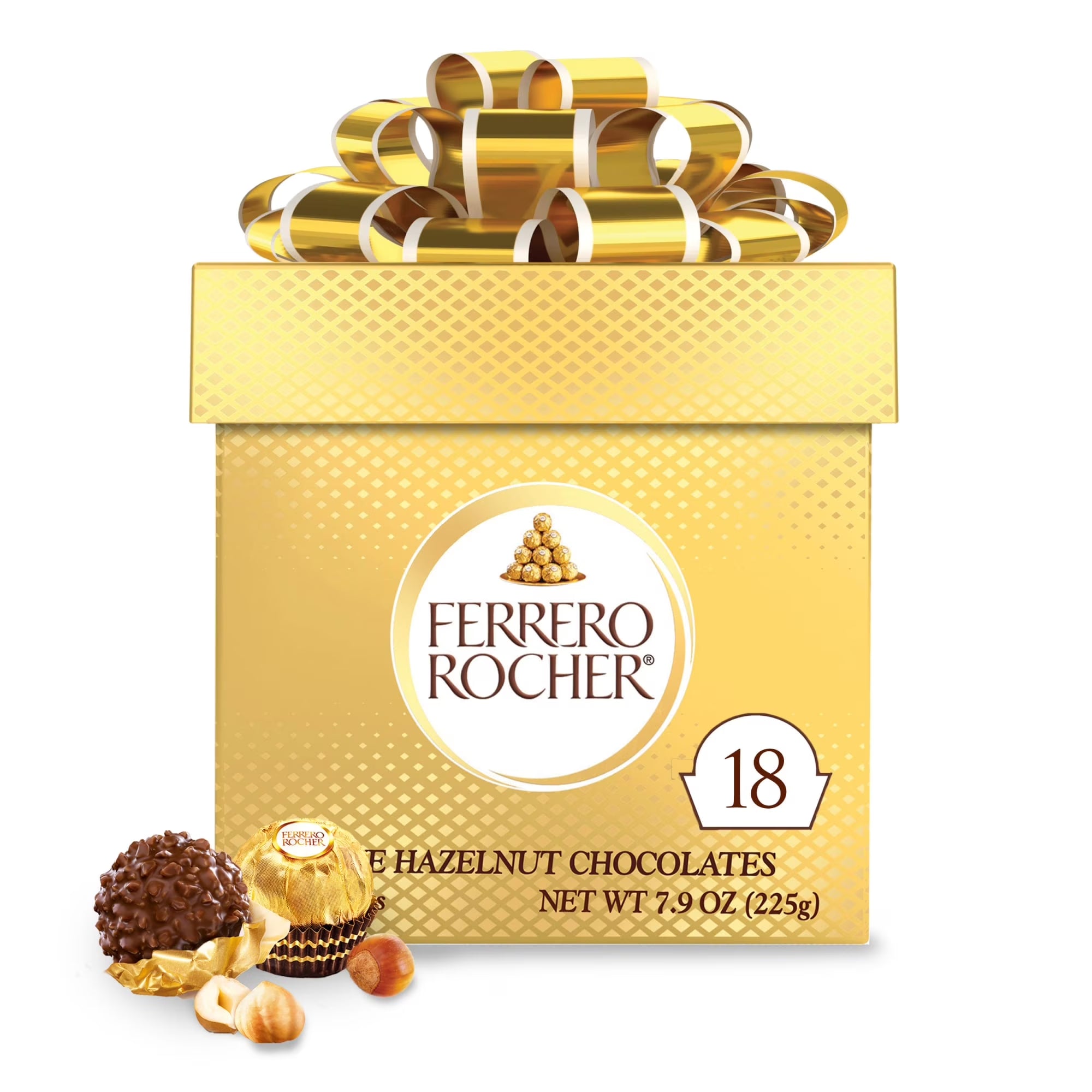 Ferrero Rocher, 18 Count, Premium Gourmet Milk Chocolate Hazelnut, Individually Wrapped Chocolates for Gifting, 7.9 Oz