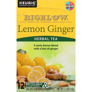 Bigelow Lemon Ginger, Caffeine-Free Herbal Tea, Keurig K-Cup Tea Pods, 12 Count