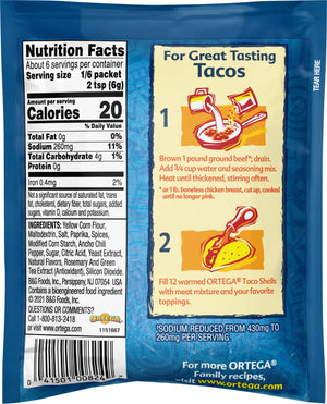 Ortega Taco 40% Less Sodium Seasoning Mix, 1.25 Oz