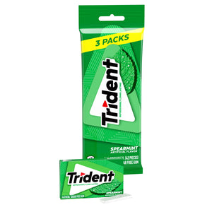 Trident Sugar Free Gum, Spearmint, 3 Packs of 14 Regular Size Pieces (42 Total Pieces)