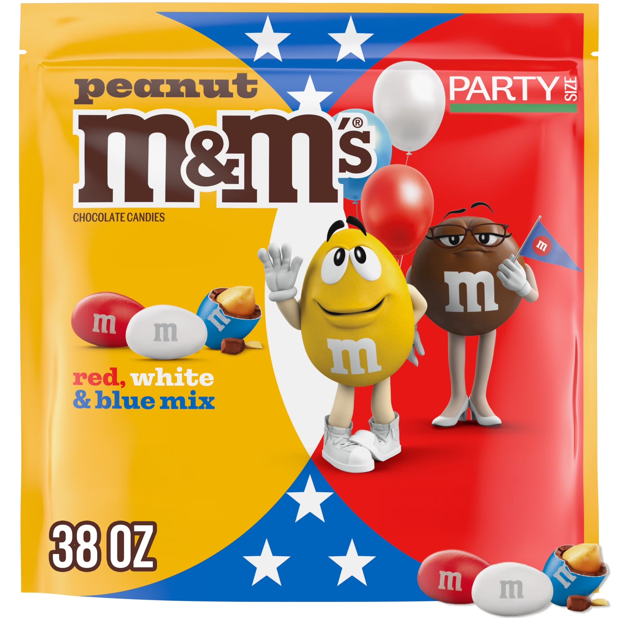M&M'S Peanut Chocolate Red, White & Blue Candy, Party Size - 38 Oz Bag