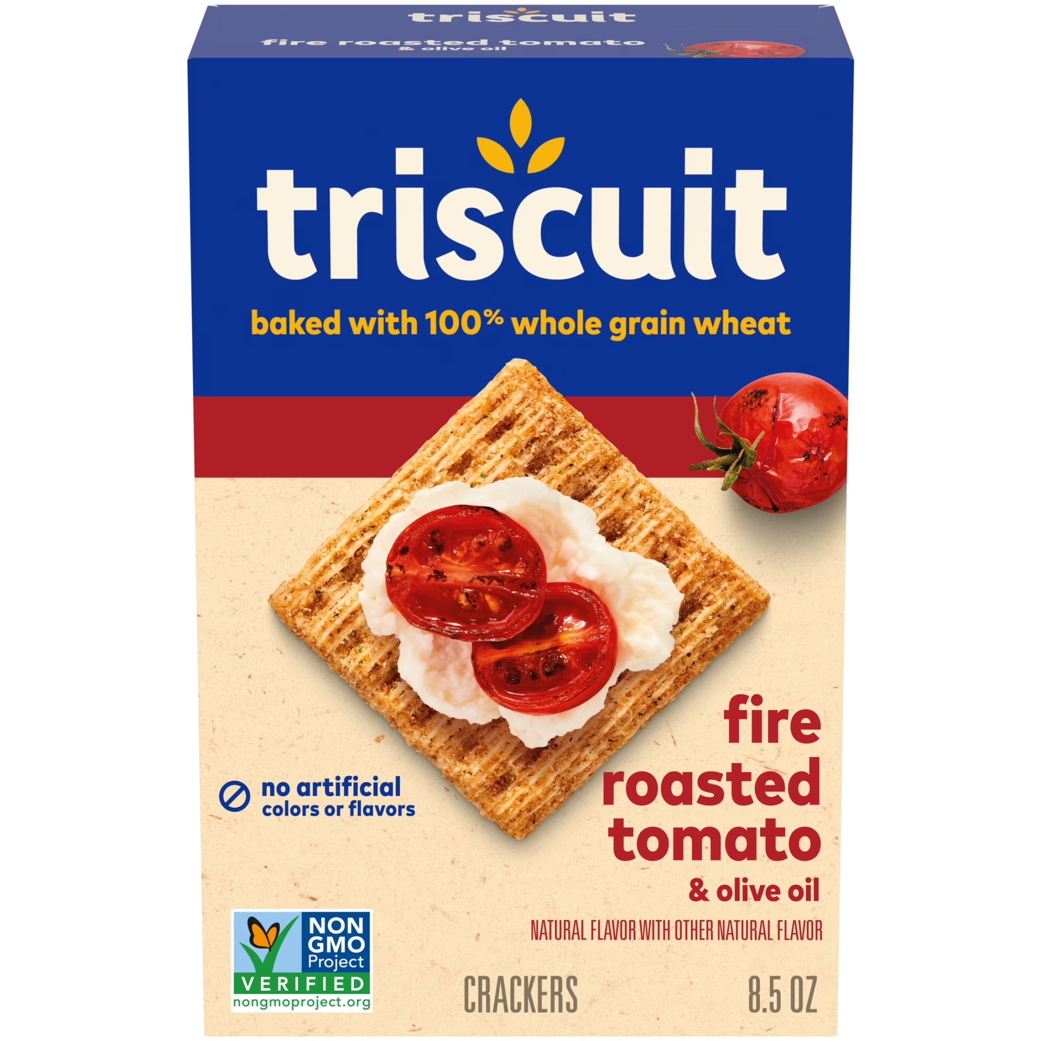 Triscuit 8.5 Oz Fire Roasted Tomato & Olive Oil Whole Grain Wheat Crackers, Snack Crackers, 8.5 Oz