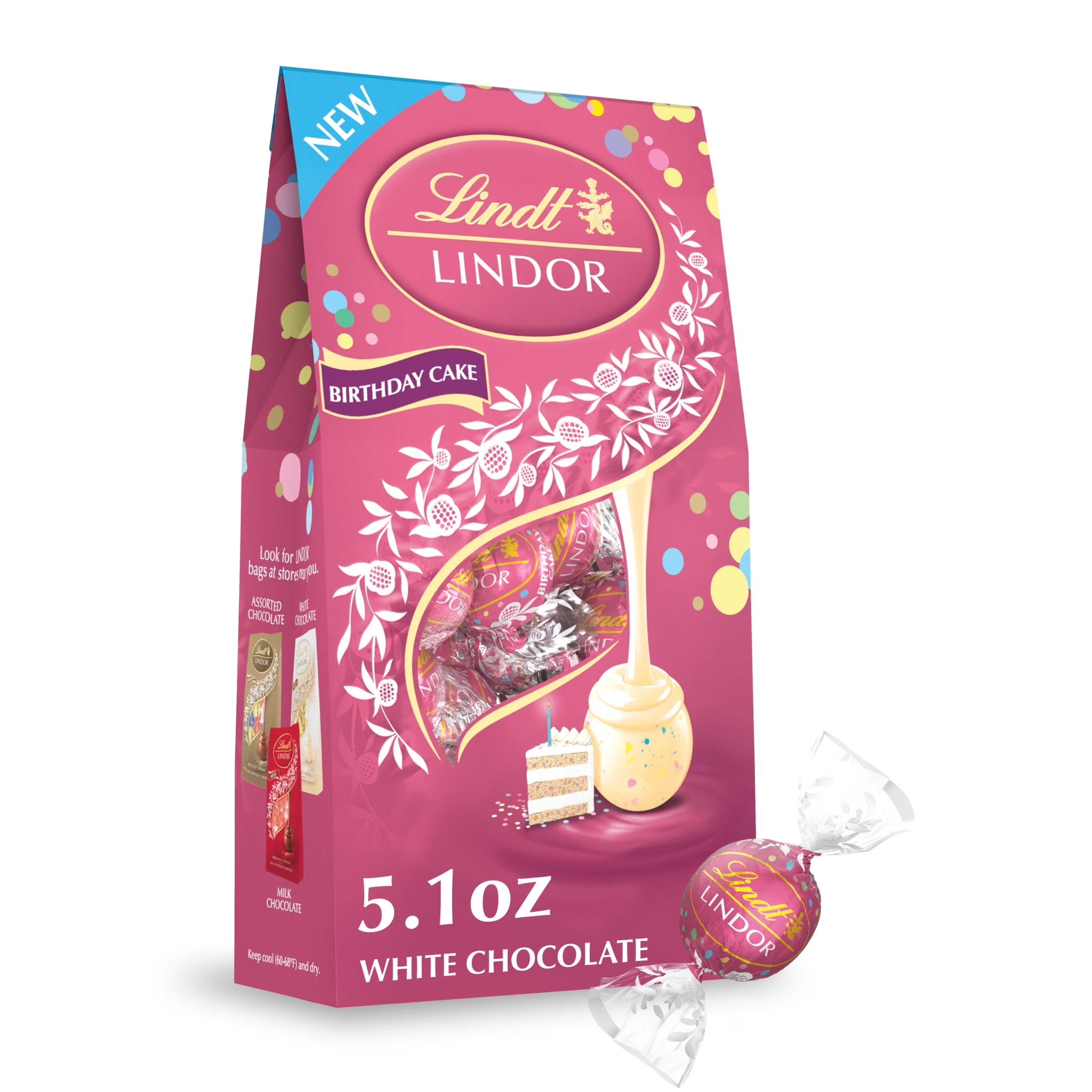 Lindt LINDOR Birthday Cake White Chocolate Candy Truffles, 5.1 Oz. Bag