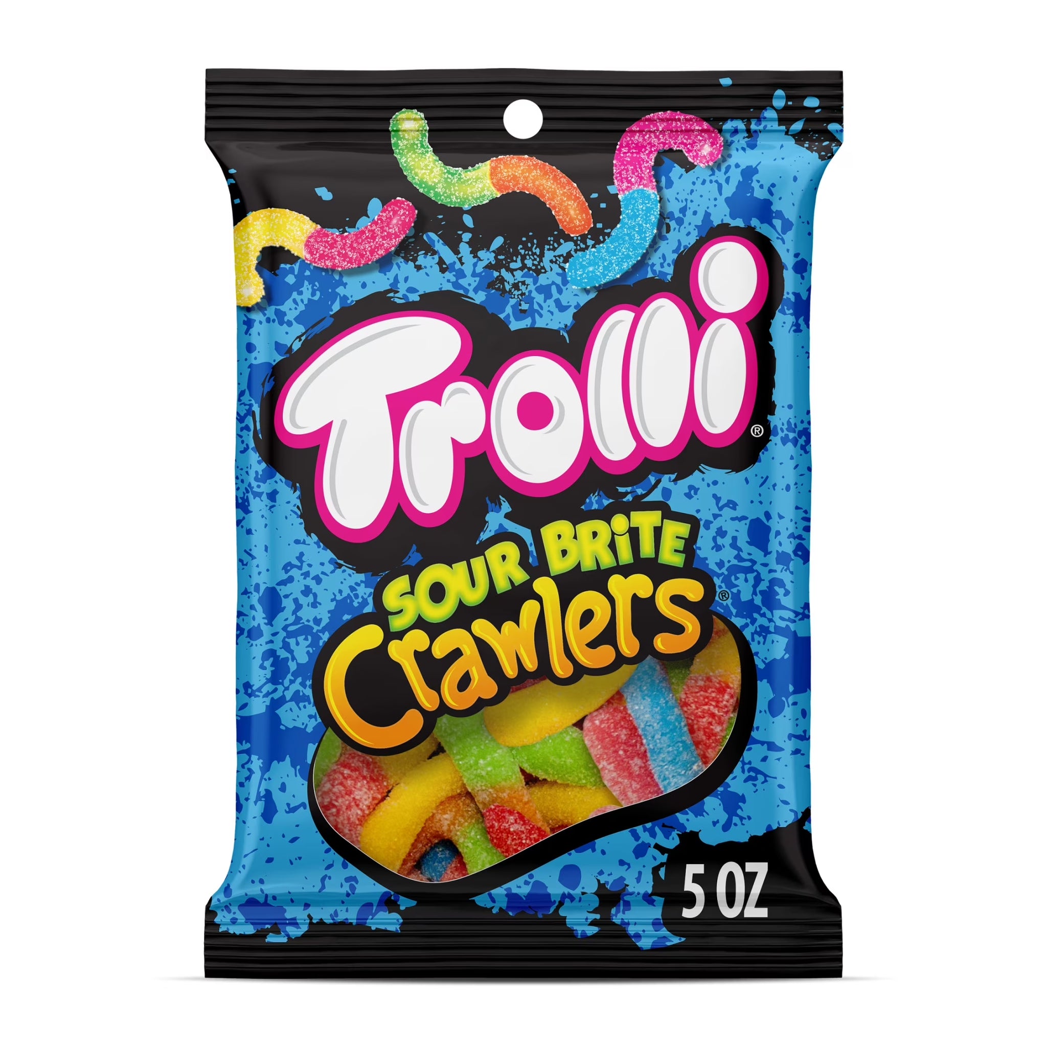 Trolli Sour Brite Crawlers, Candy, Cherry-Lemon, Strawberry-Grape & Orange-Lime, Sweet and Sour, Gummy Worms, 5 Oz